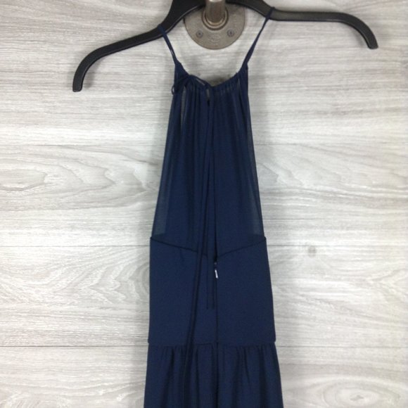 LevKoff Navy Chiffon Halter Neck Gown Dress - Picture 2 of 4